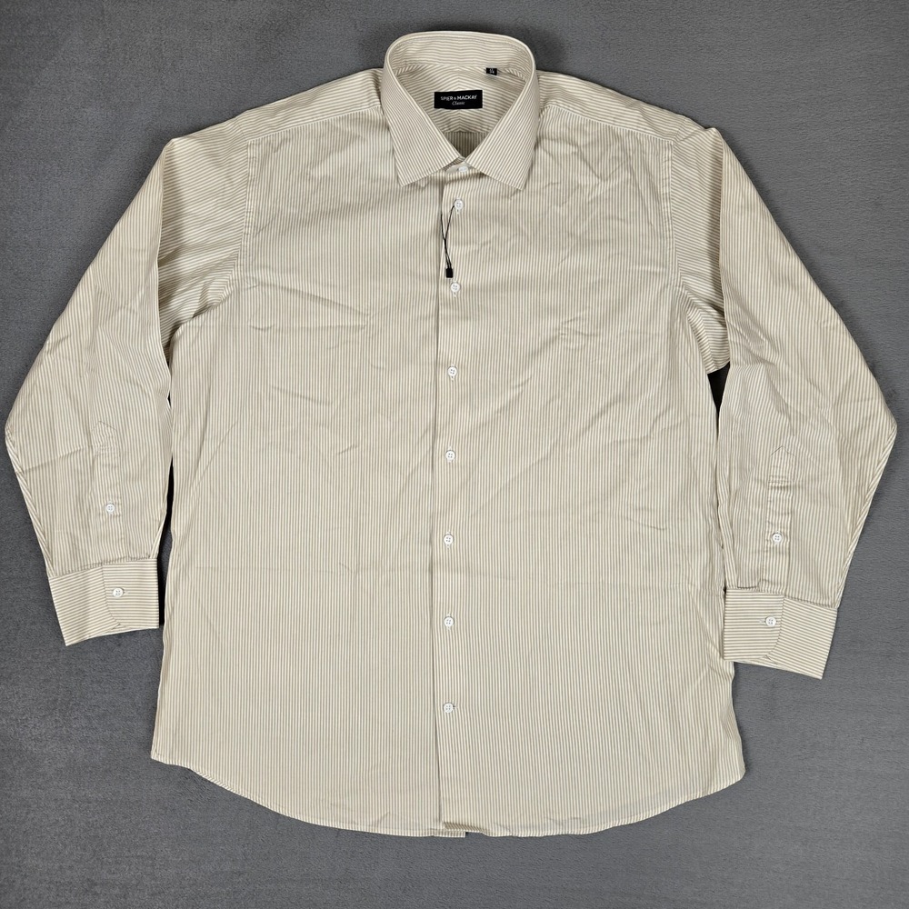 Spier & Mackay Shirt Mens 17-34 Button Up Yellow White Stripe Classic NEW
